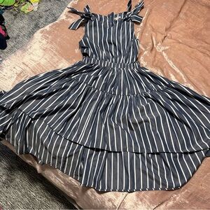 Habitual Navy and White Striped High Low Dress